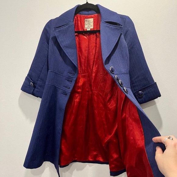 Vintage Anthropologie Tulle A Line Jacket Navy Blue Chevron - Picture 8 of 9